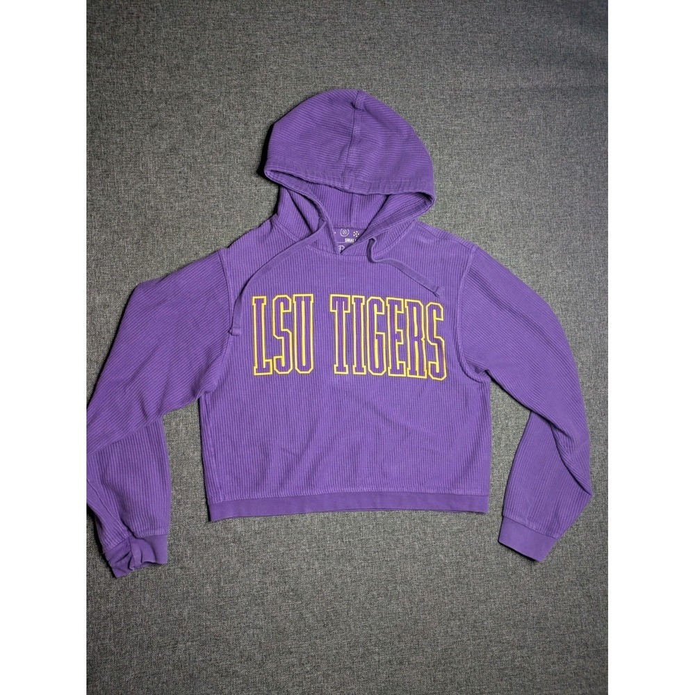 LSU Tigers Womens Small Short Hoodie Pressbox Purple Hooded Long Sleeve Shirt